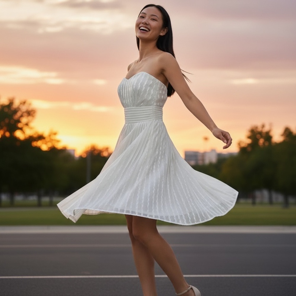 White House Black Market Strapless Pleated Ivory Dress | Cocktail Size 0 - Picture 2 of 13